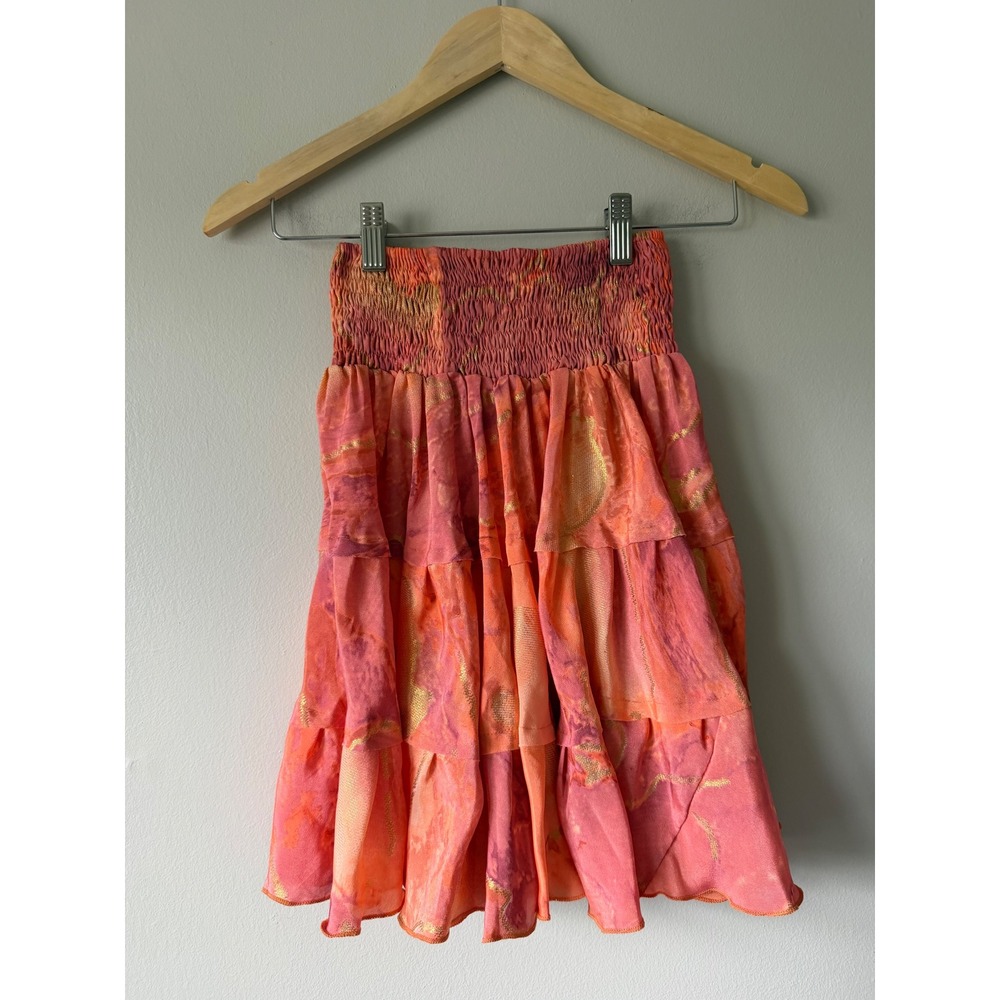 Pahiesa Formentera Silk Mini Skirt XS Tiered Smocked Ruffle Boho - Picture 8 of 12